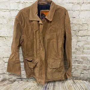 Vintage Outbrook Brown Leather Flannel Lined Zip Up Snap Button Jacket